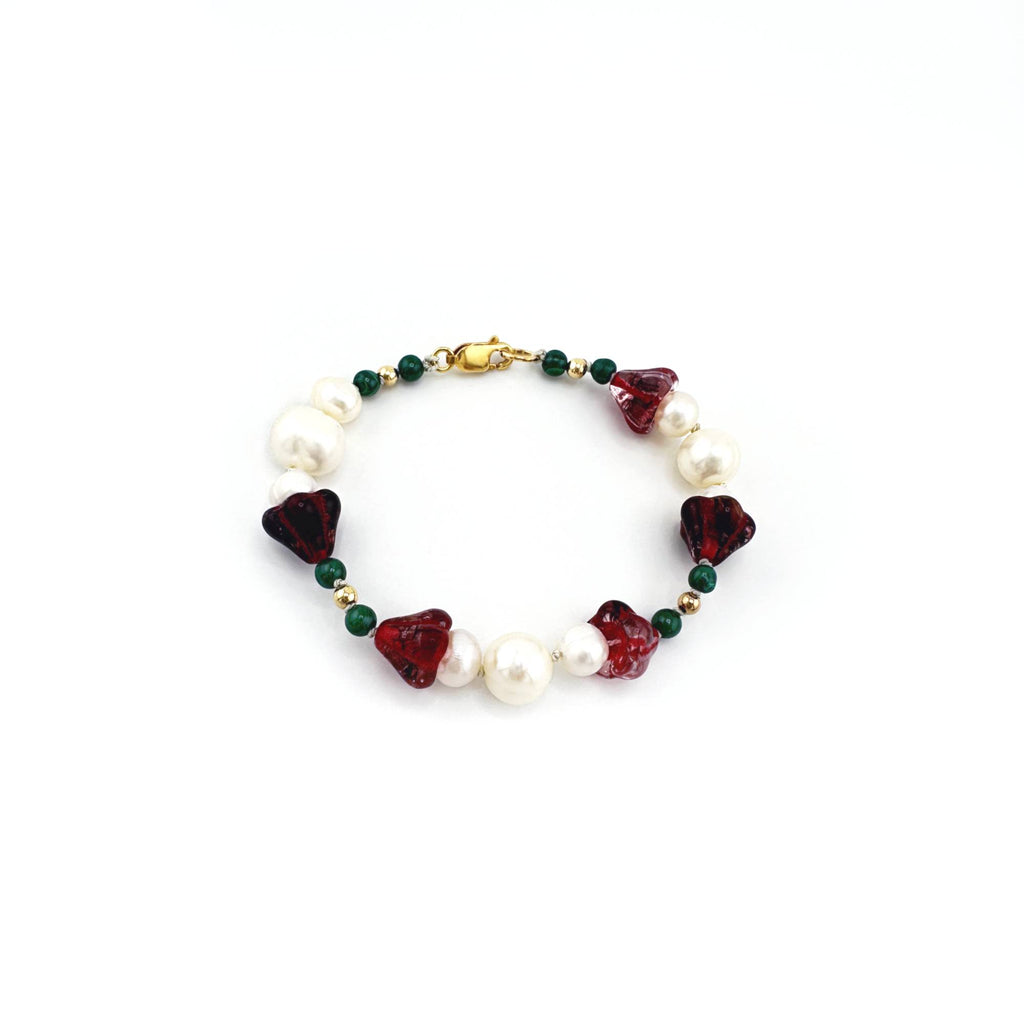 Amaryllis Pearl Bracelet with Malachite and Gold Filled Beads