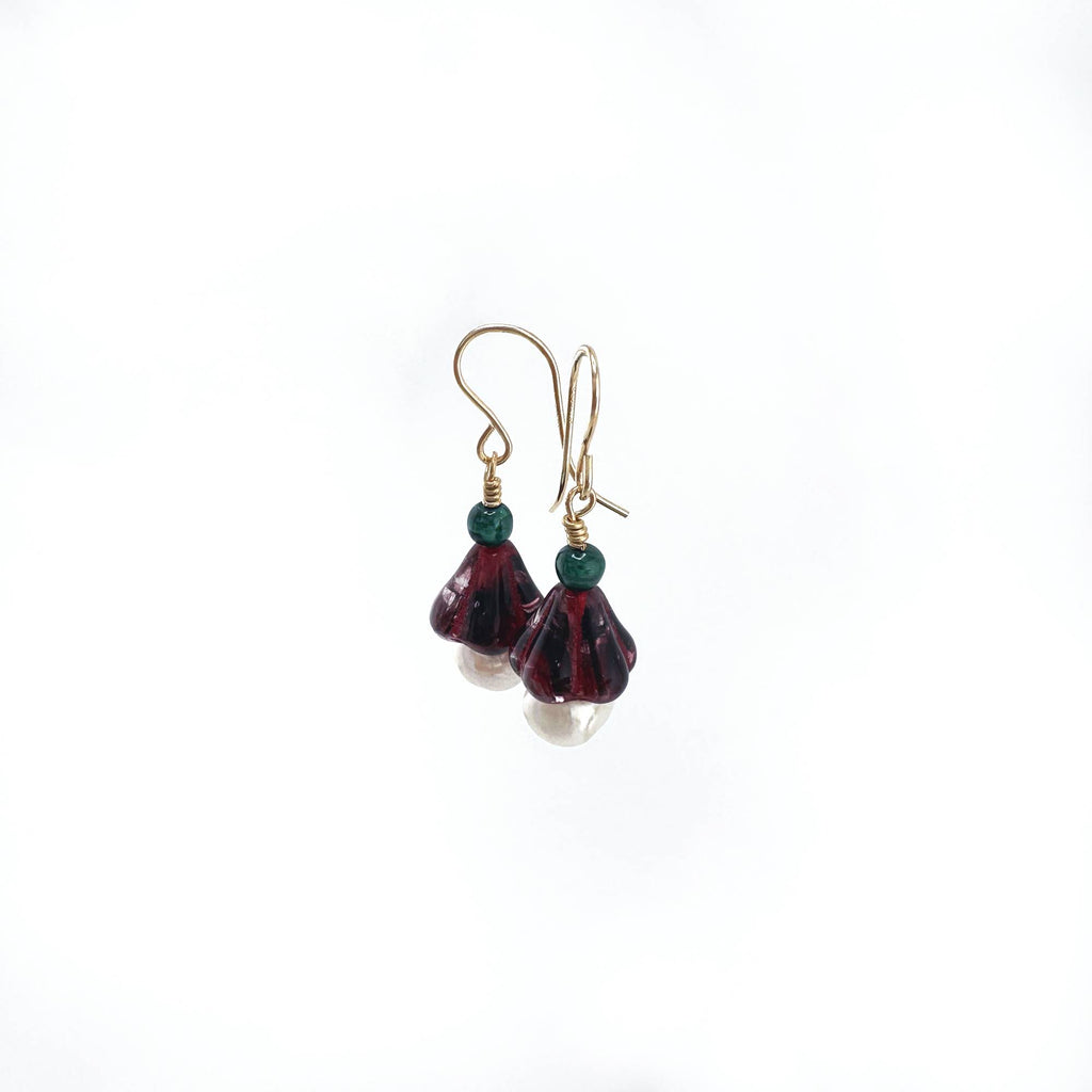 Amaryllis Pearl Earrings with Malachite Gold Filled