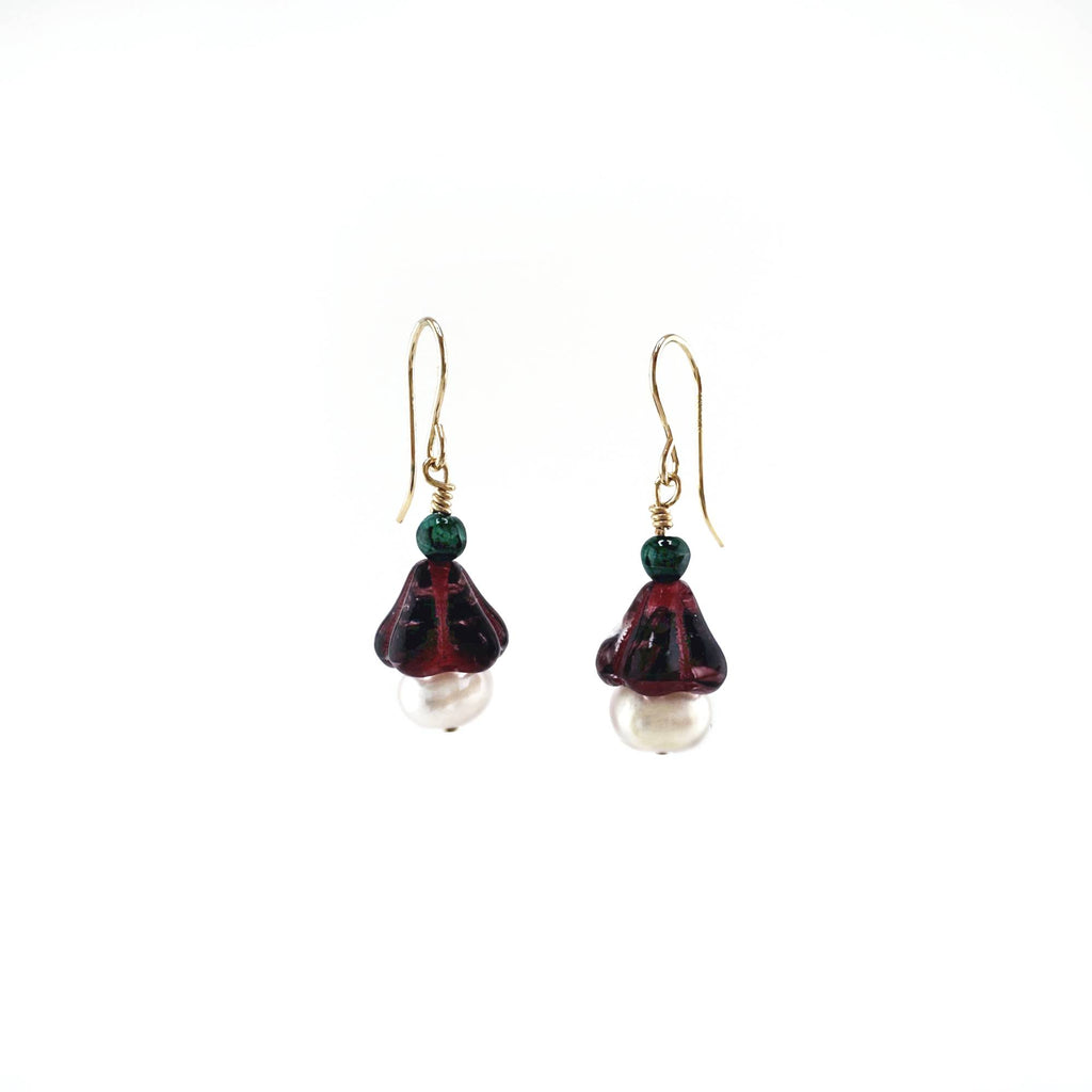Amaryllis Pearl Earrings with Malachite Gold Filled