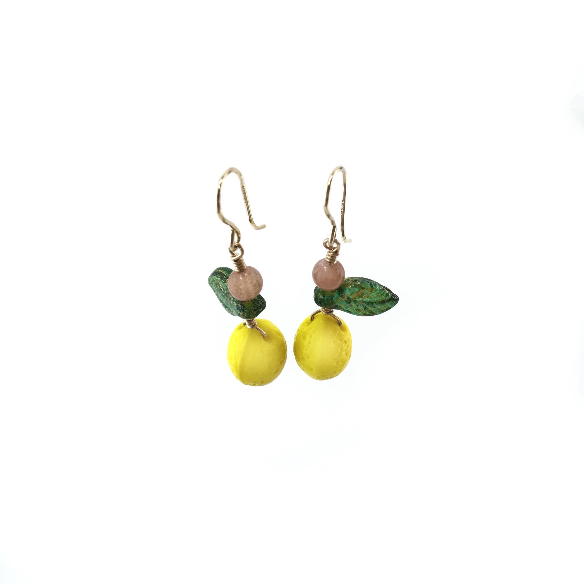 Lemon Earrings with Pink Moonstone