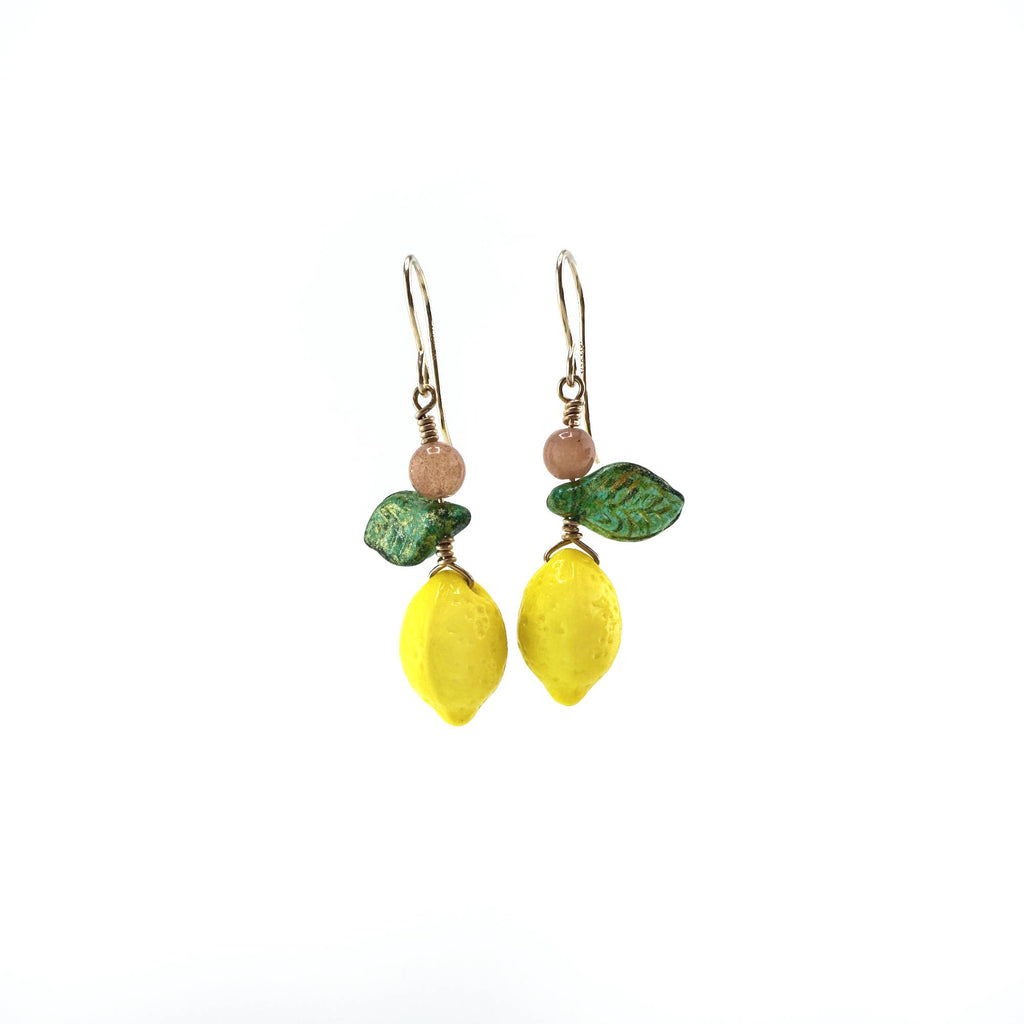 Lemon Earrings with Pink Moonstone