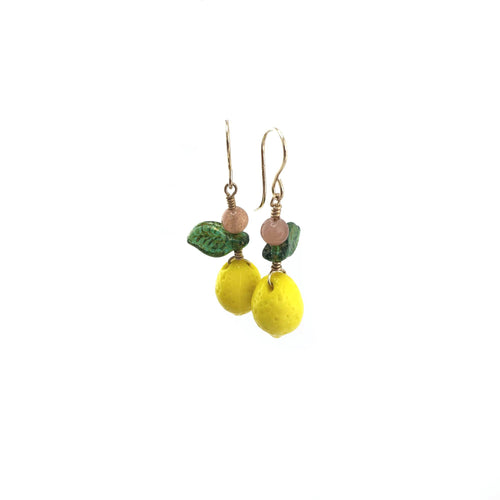 Lemon Earrings with Pink Moonstone