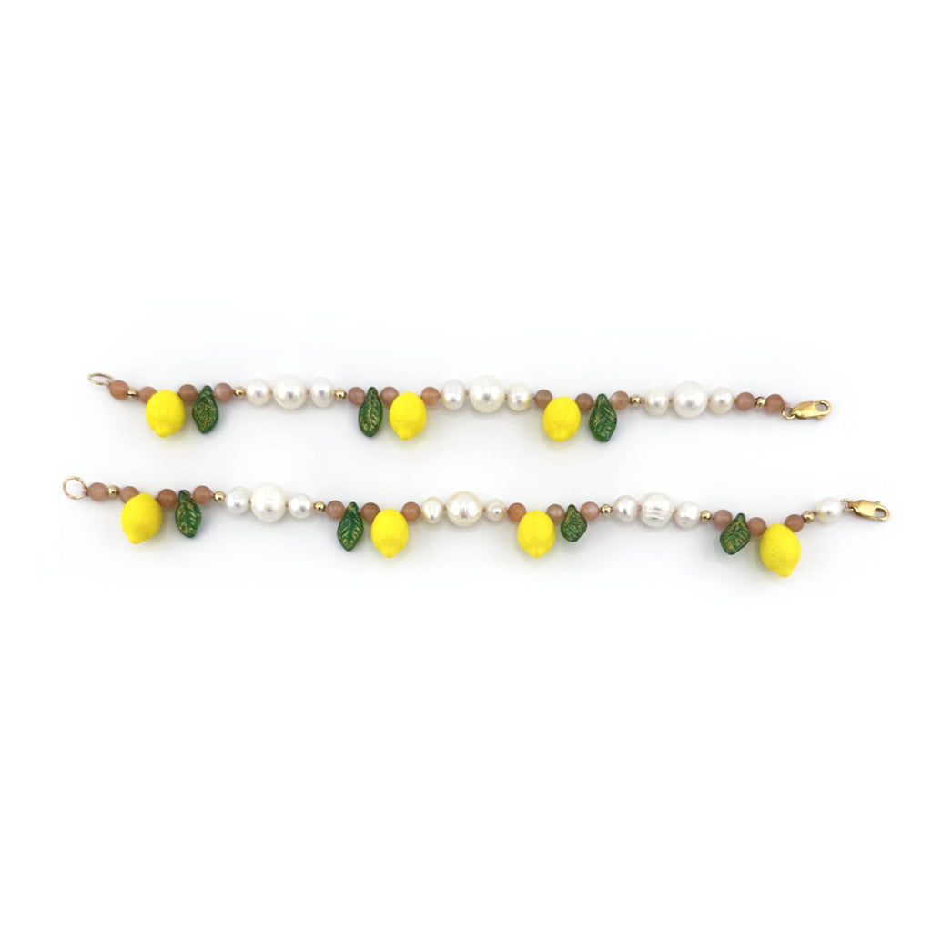 Lemon Pearl Bracelet with Pink Moonstone