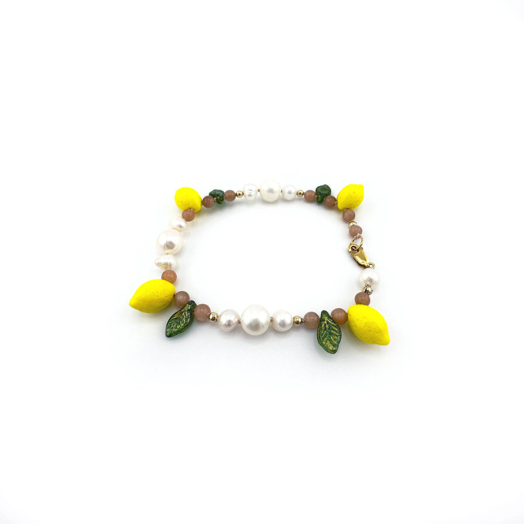 Lemon Pearl Bracelet with Pink Moonstone