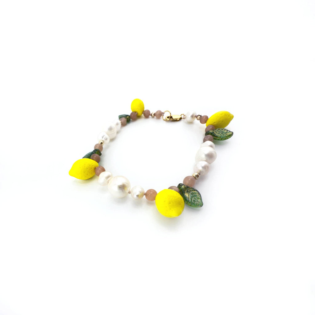 Lemon Pearl Bracelet with Pink Moonstone