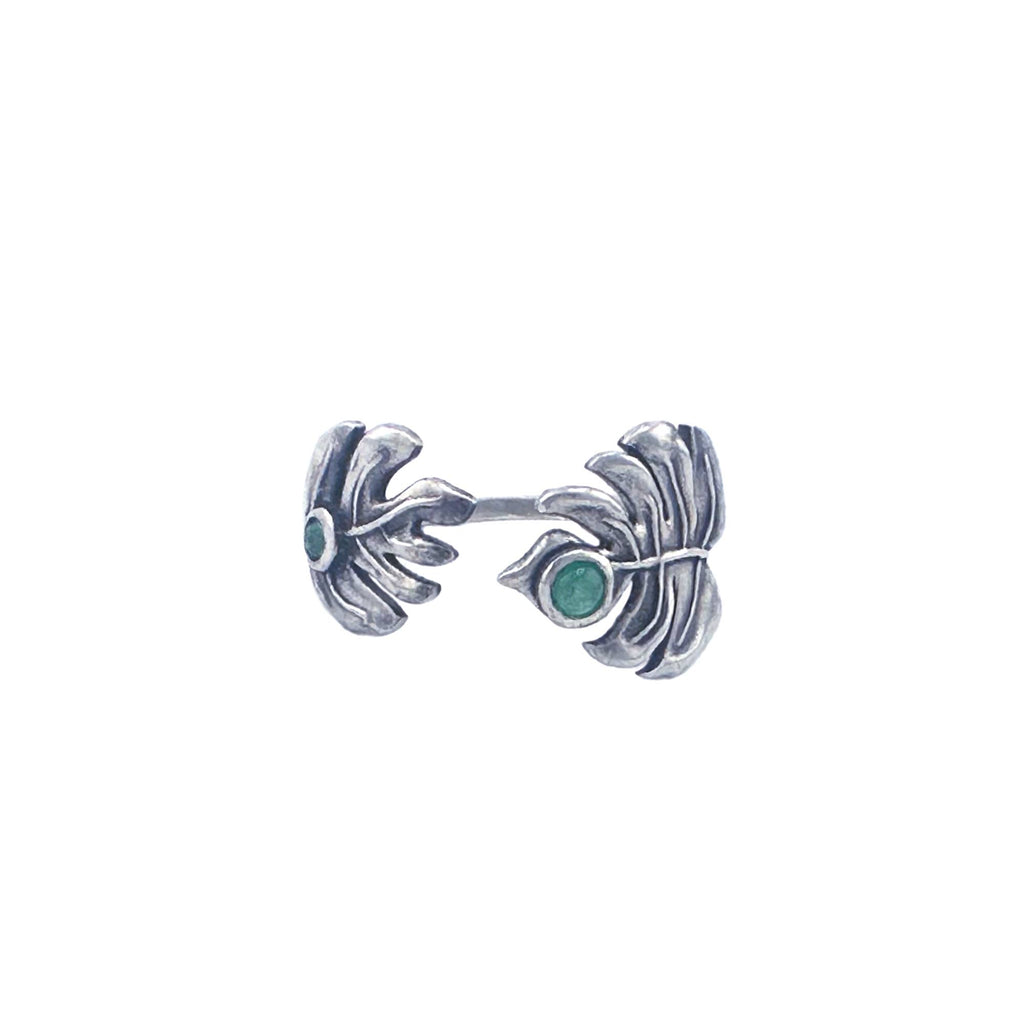 Monstera Ring with Emeralds