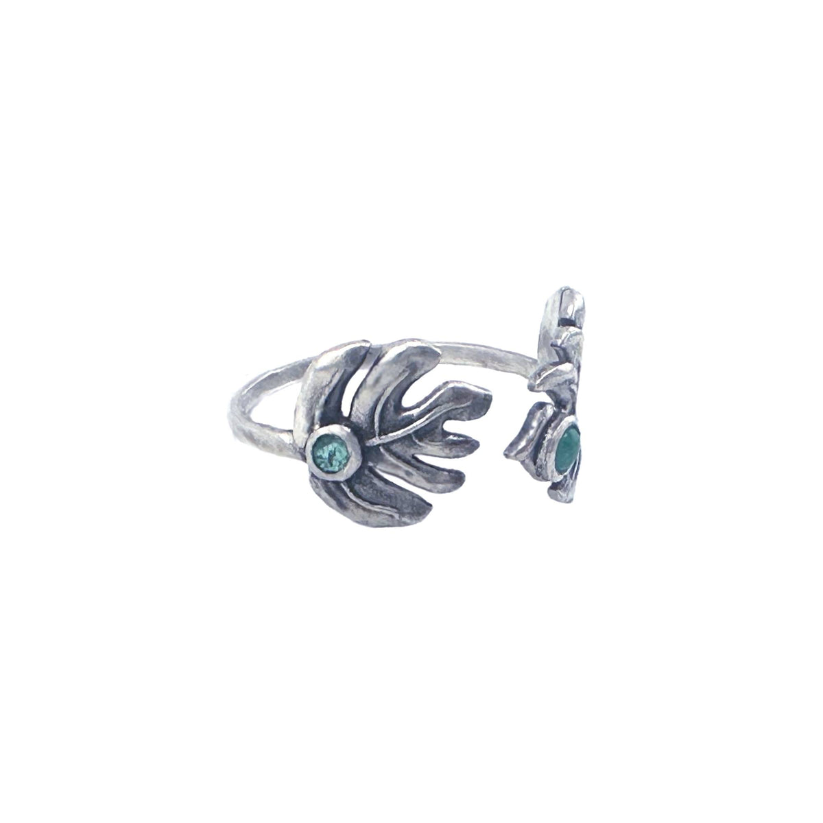 Monstera Ring with Emeralds