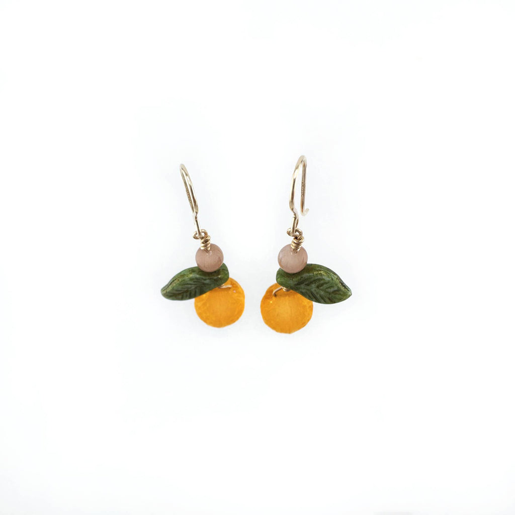Orange Earrings with Pink Moonstone