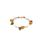 Orange and Pearl Bracelet with Pink Moonstone and Gold Filled Beads