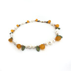 Orange Pearl Necklace with Pink Moonstone and Gold Filled Beads