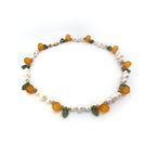 Orange Pearl Necklace with Pink Moonstone and Gold Filled Beads