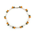 Orange Pearl Necklace with Pink Moonstone and Gold Filled Beads