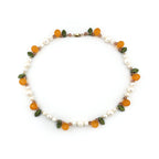 Orange Pearl Necklace with Pink Moonstone and Gold Filled Beads