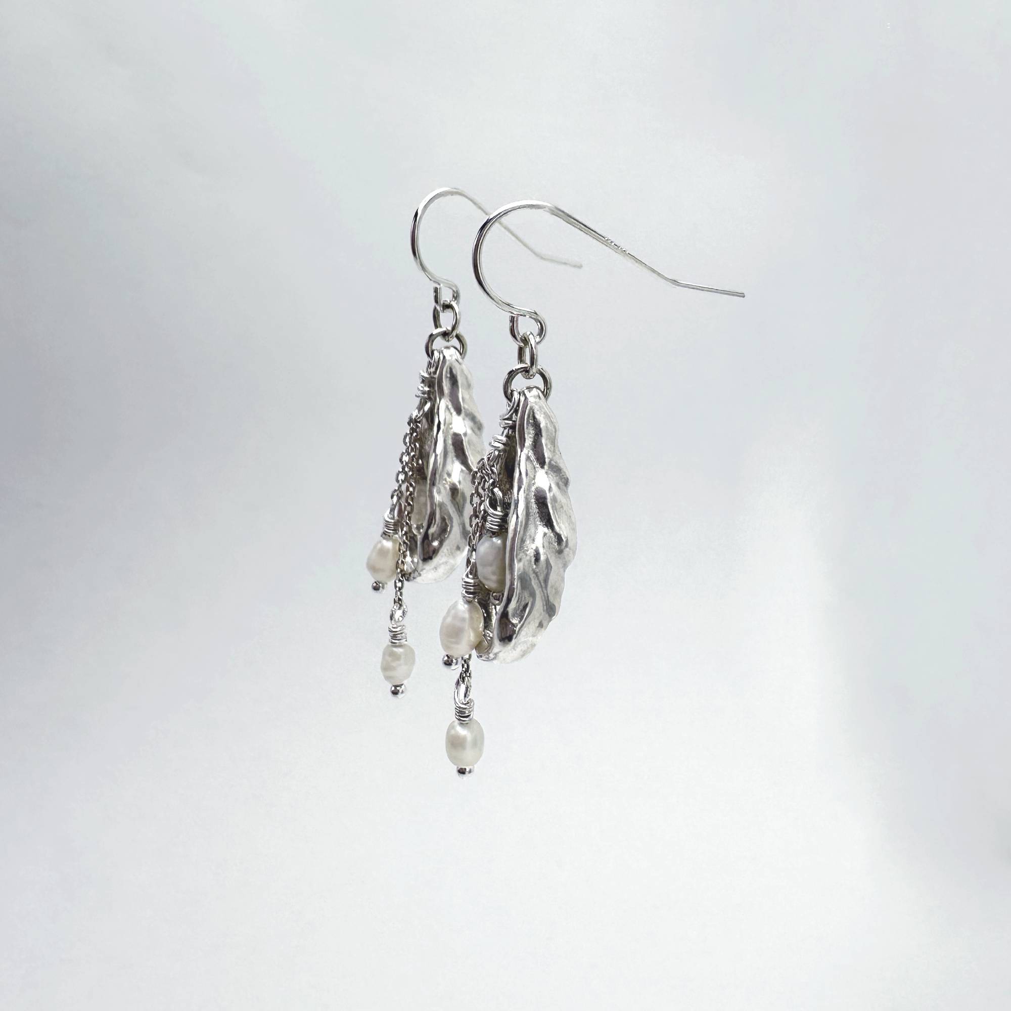 Oyster Shell Cascading Drop Earrings with Freshwater Seed Pearls