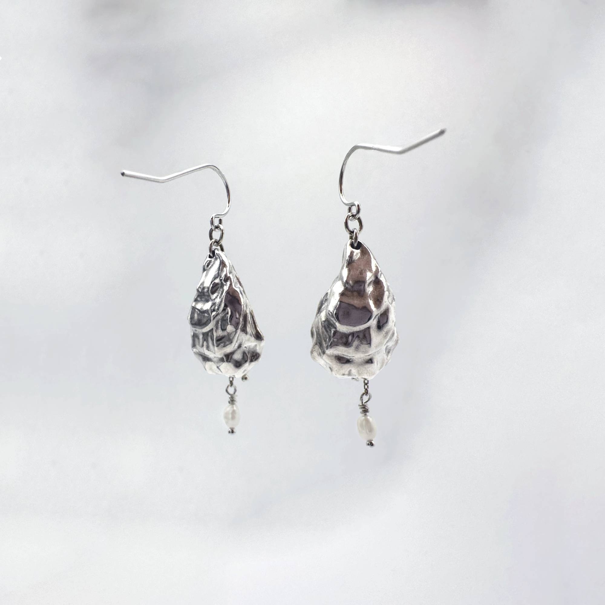 Oyster Shell Cascading Drop Earrings with Freshwater Seed Pearls