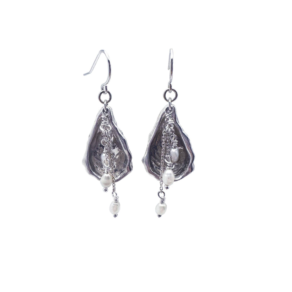 Oyster Shell Cascading Drop Earrings with Freshwater Seed Pearls