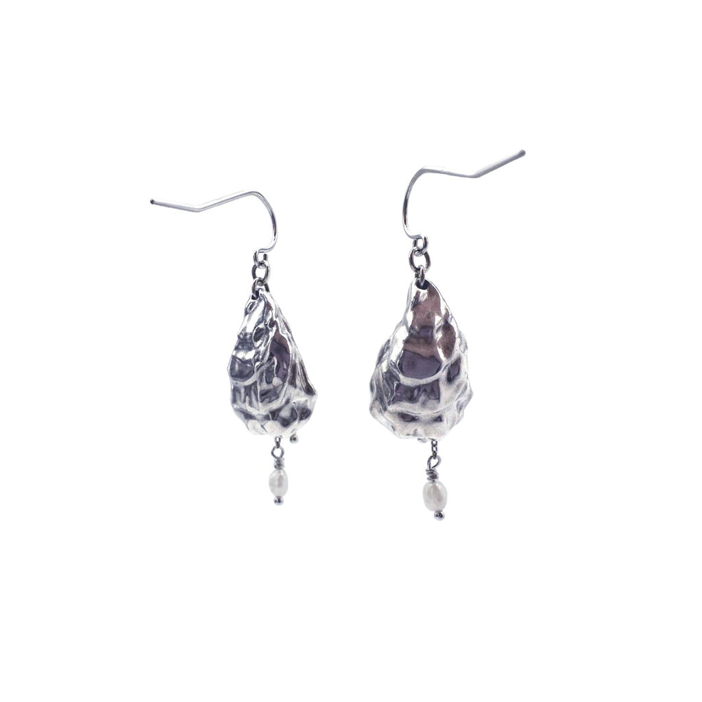 Oyster Shell Cascading Drop Earrings with Freshwater Seed Pearls