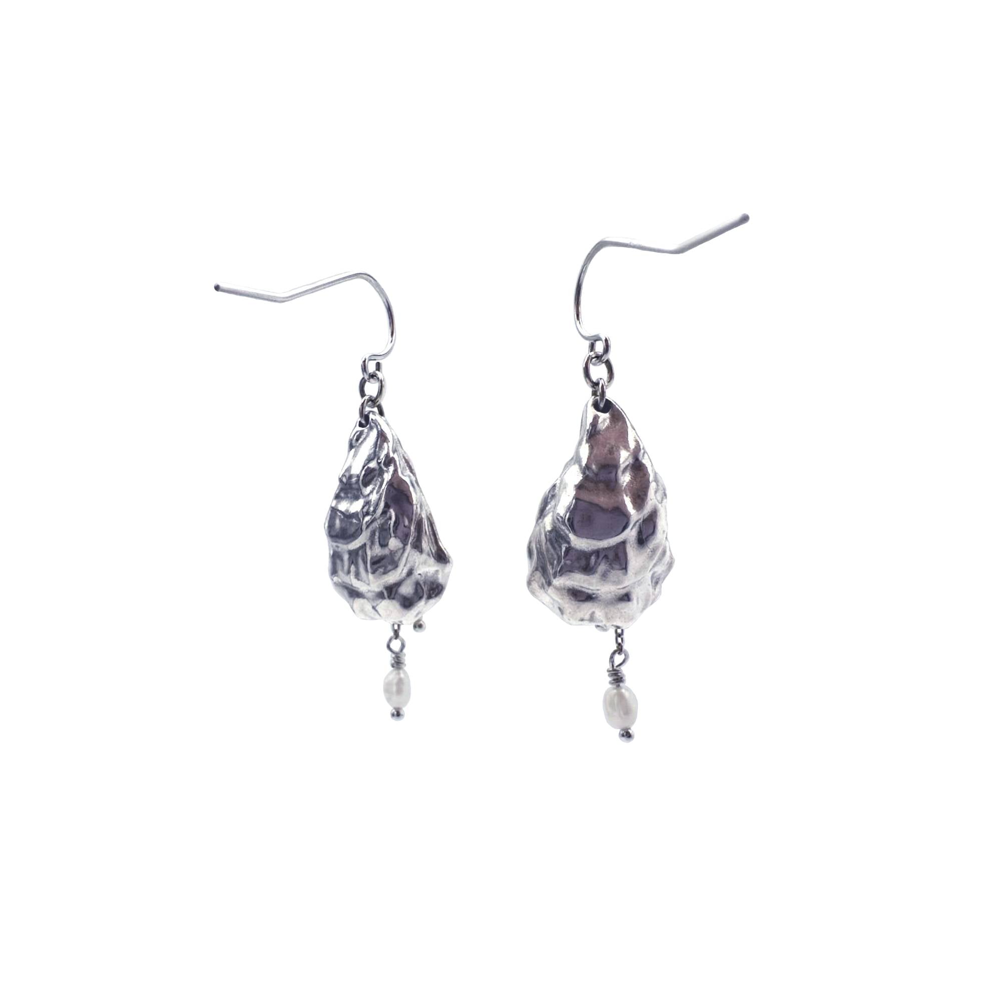 Oyster Shell Cascading Drop Earrings with Freshwater Seed Pearls