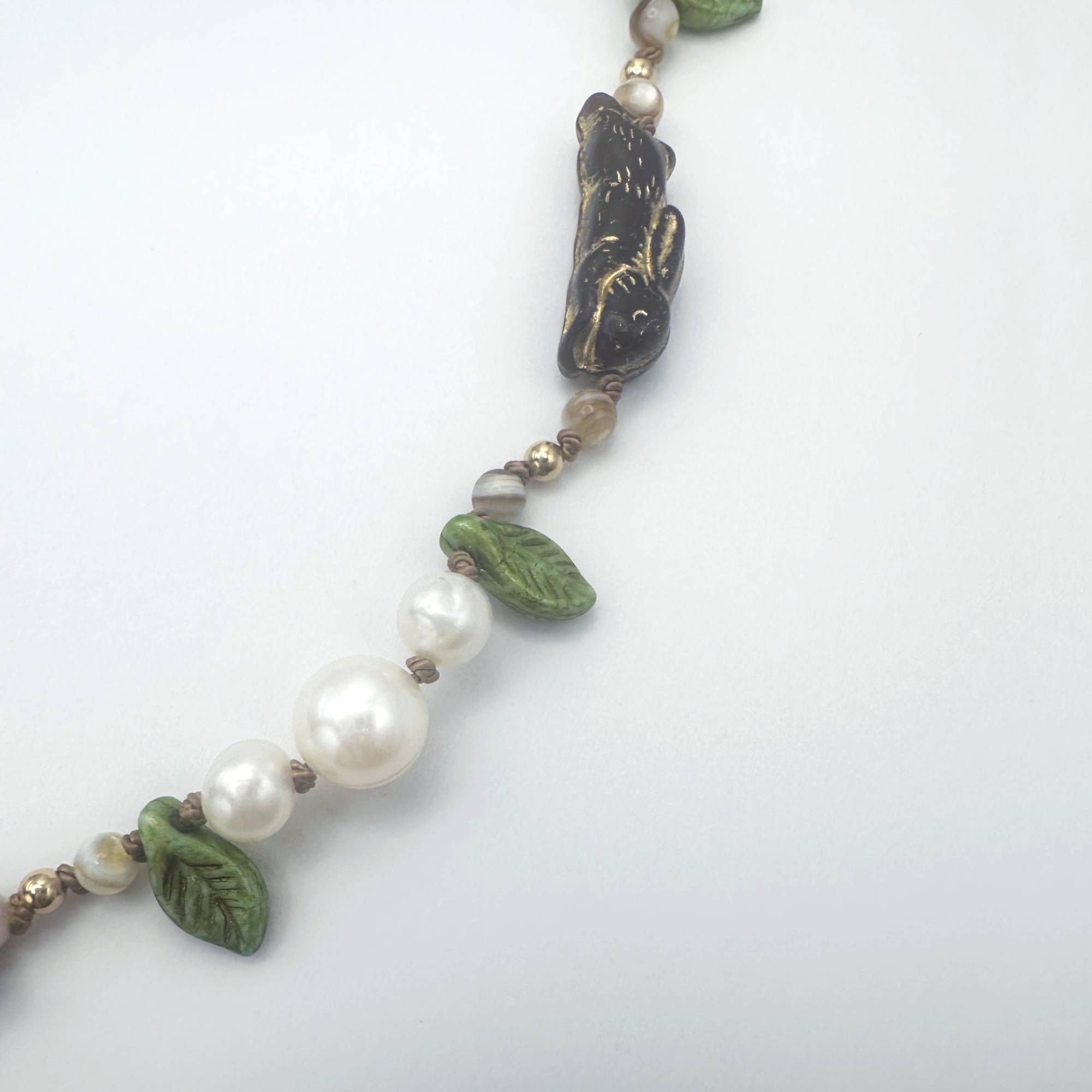 Rabbit Pearl Necklace with Mother of Pearl and Gold Filled Beads