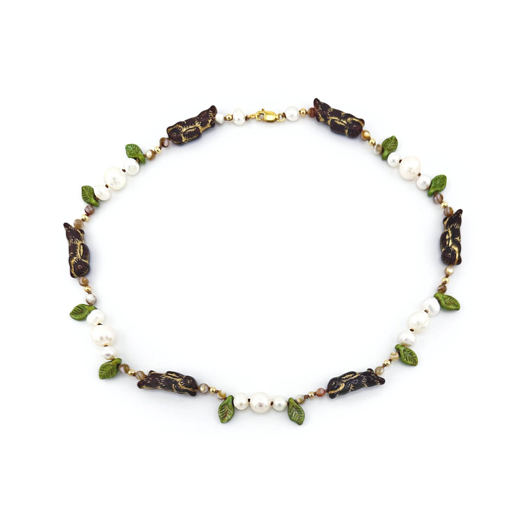 Rabbit Pearl Necklace with Mother of Pearl and Gold Filled Beads