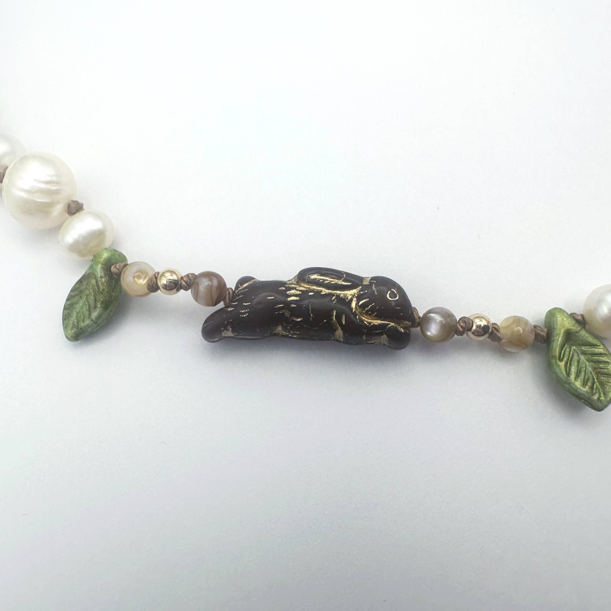 Rabbit Pearl Necklace with Mother of Pearl and Gold Filled Beads