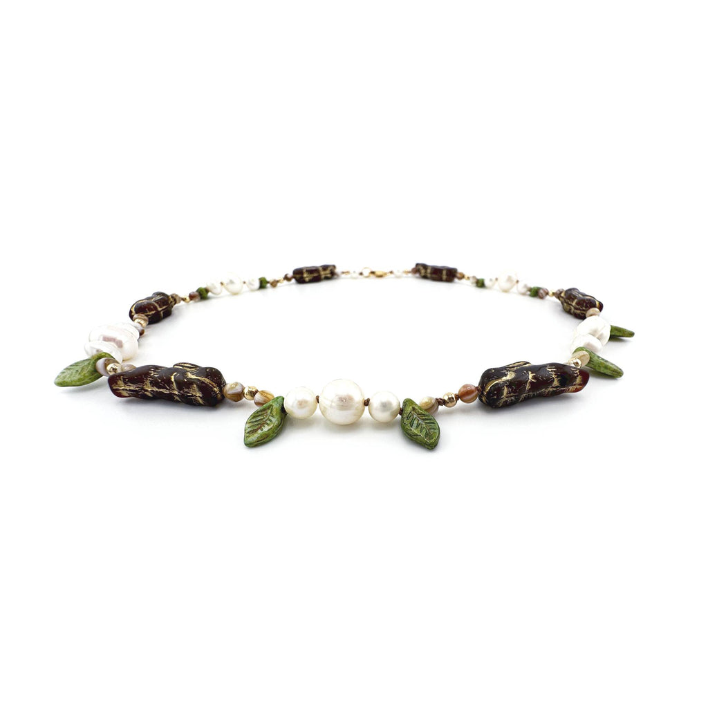 Rabbit Pearl Necklace with Mother of Pearl and Gold Filled Beads