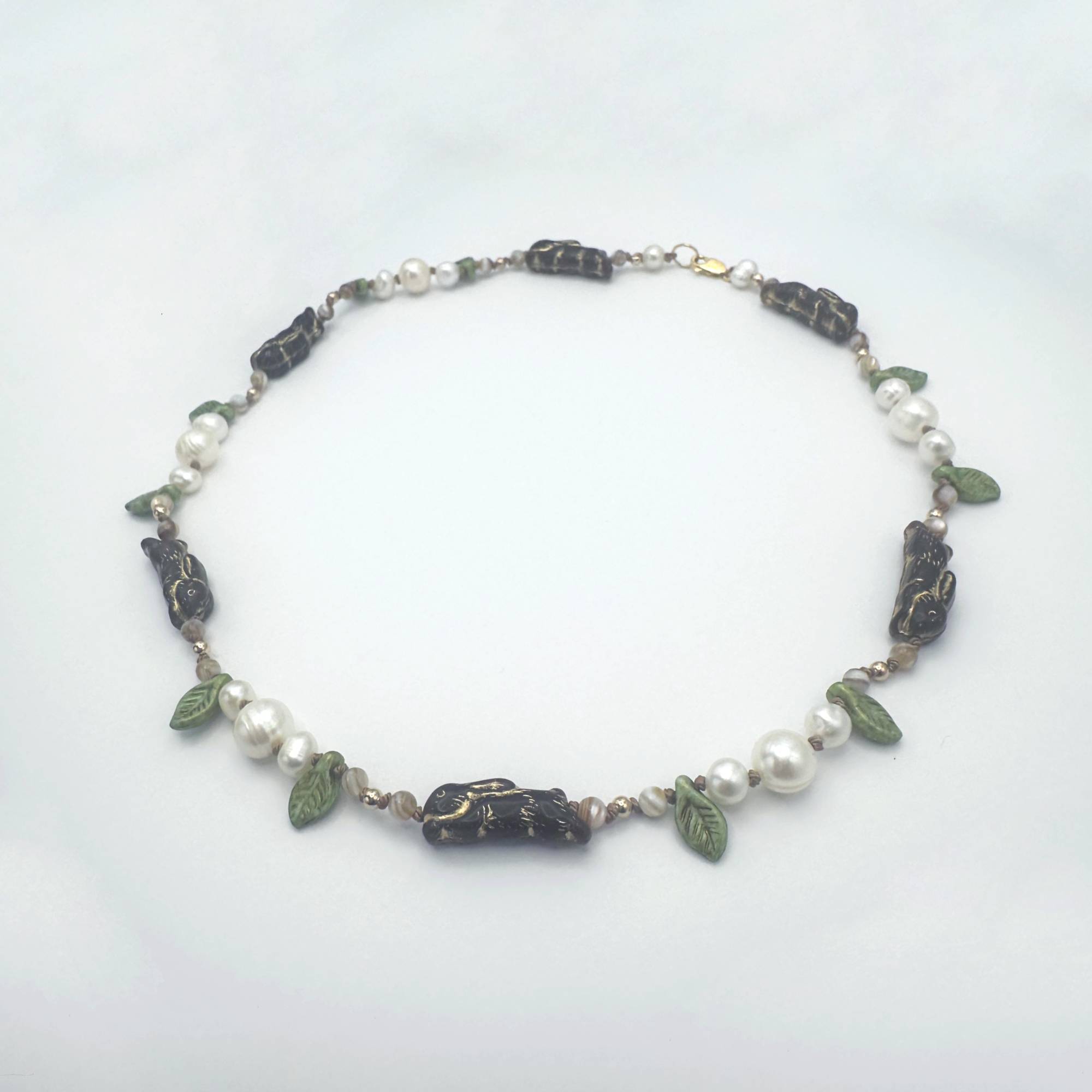 Rabbit Pearl Necklace with Mother of Pearl and Gold Filled Beads