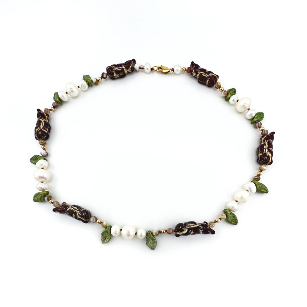 Rabbit Pearl Necklace with Mother of Pearl and Gold Filled Beads