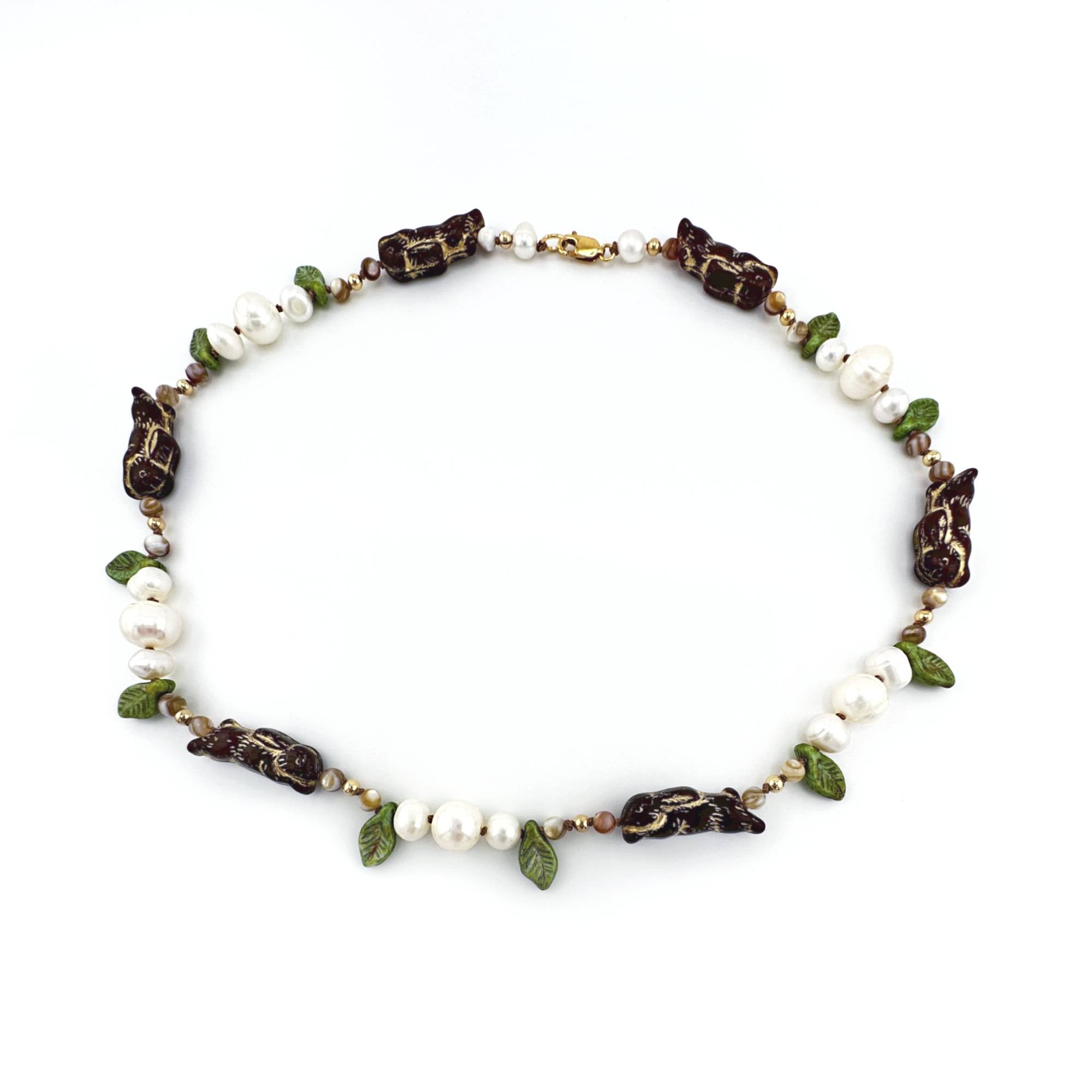 Rabbit Pearl Necklace with Mother of Pearl and Gold Filled Beads