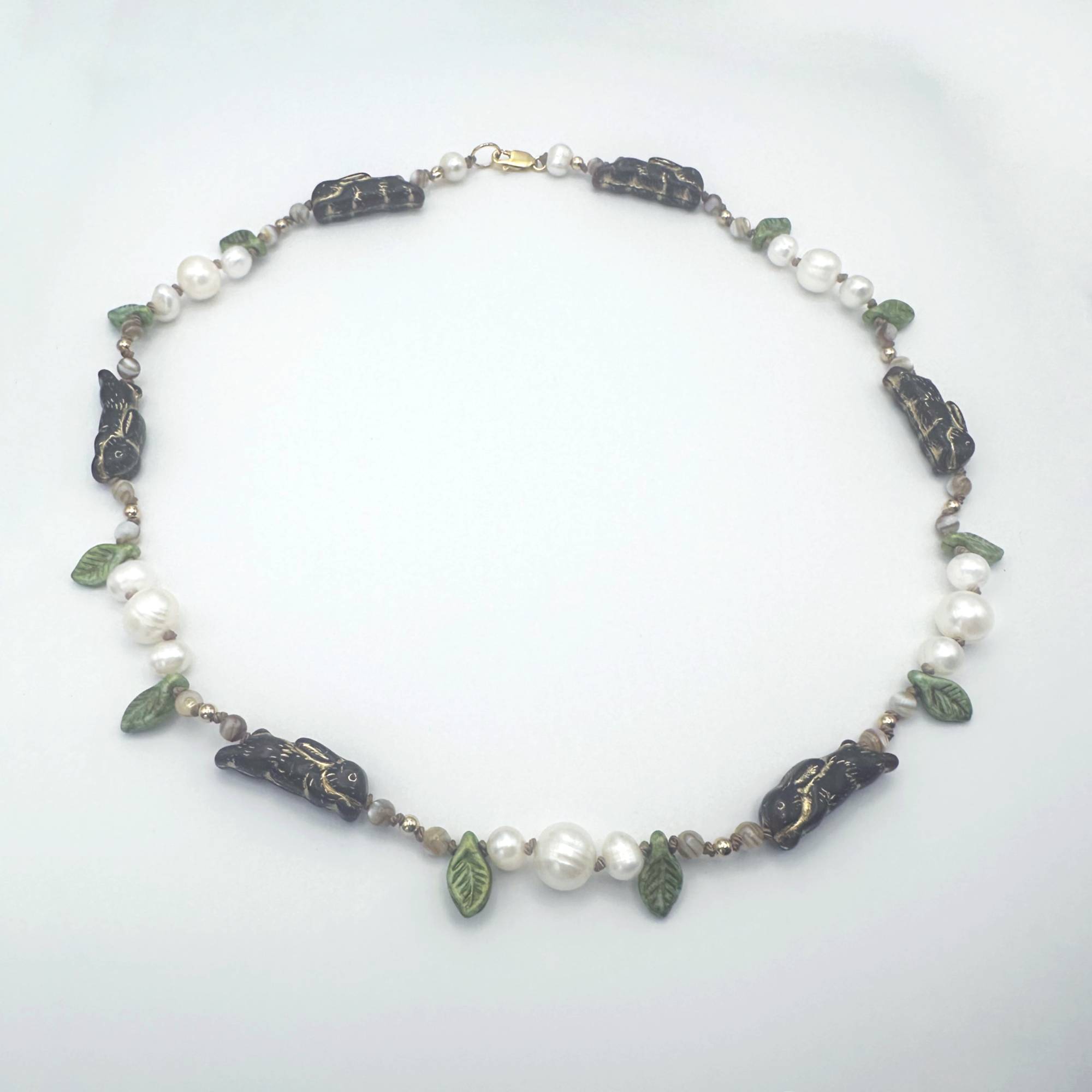 Rabbit Pearl Necklace with Mother of Pearl and Gold Filled Beads