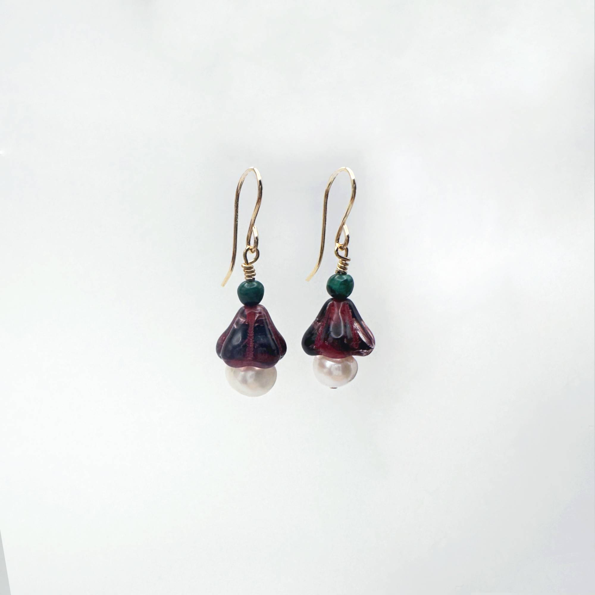Amaryllis Pearl Earrings with Malachite Gold Filled