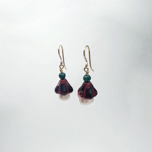 Amaryllis Pearl Earrings with Malachite Gold Filled