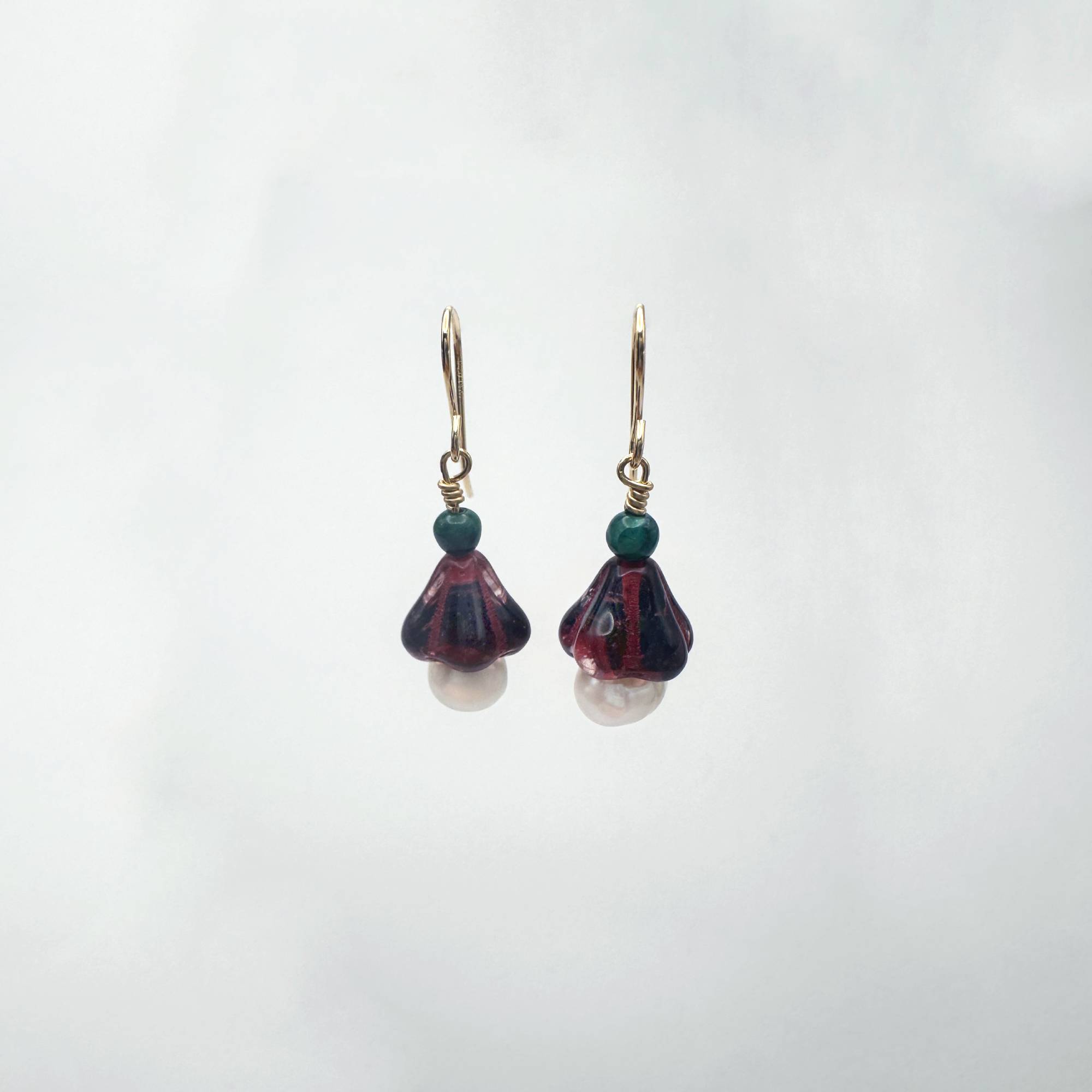 Amaryllis Pearl Earrings with Malachite Gold Filled