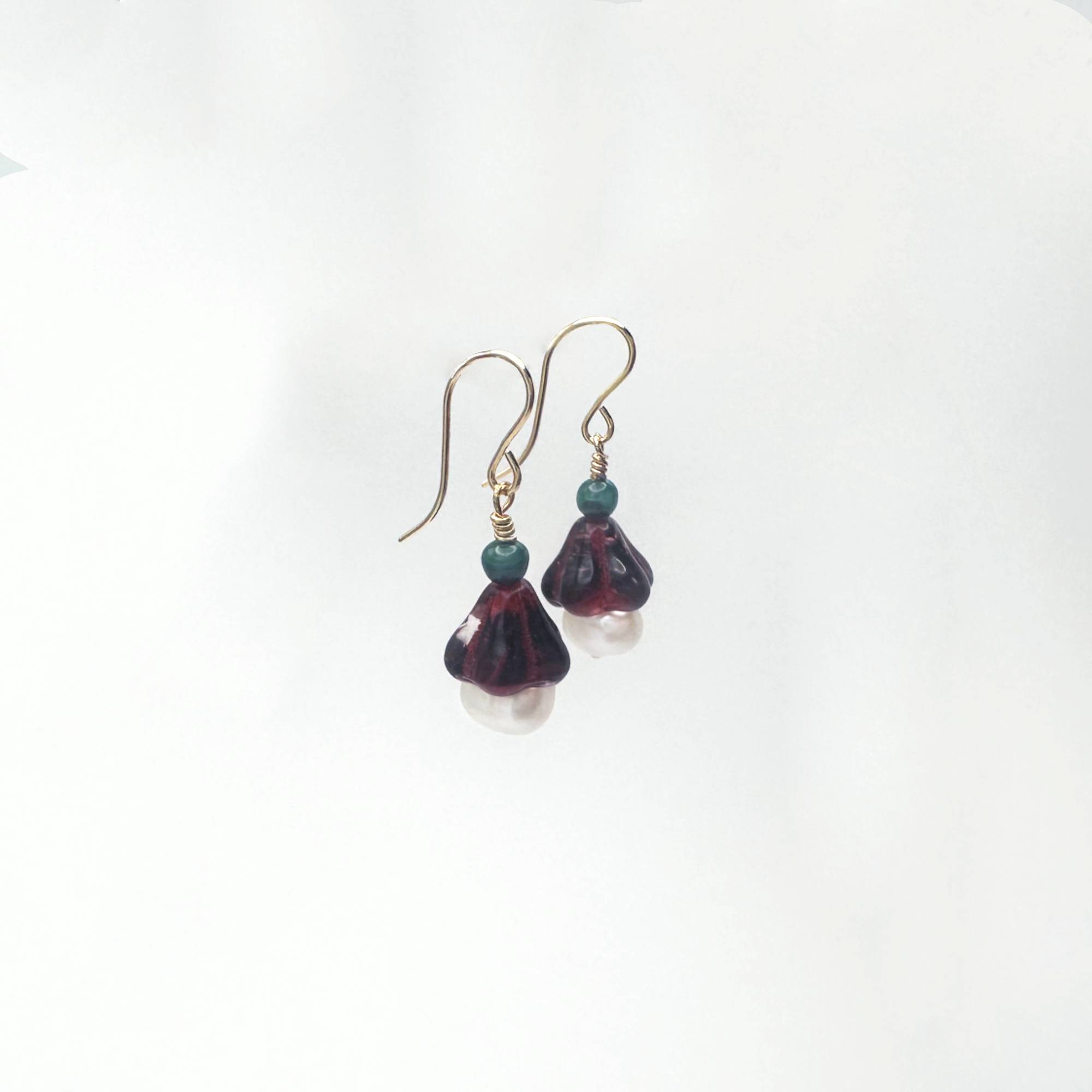 Amaryllis Pearl Earrings with Malachite Gold Filled