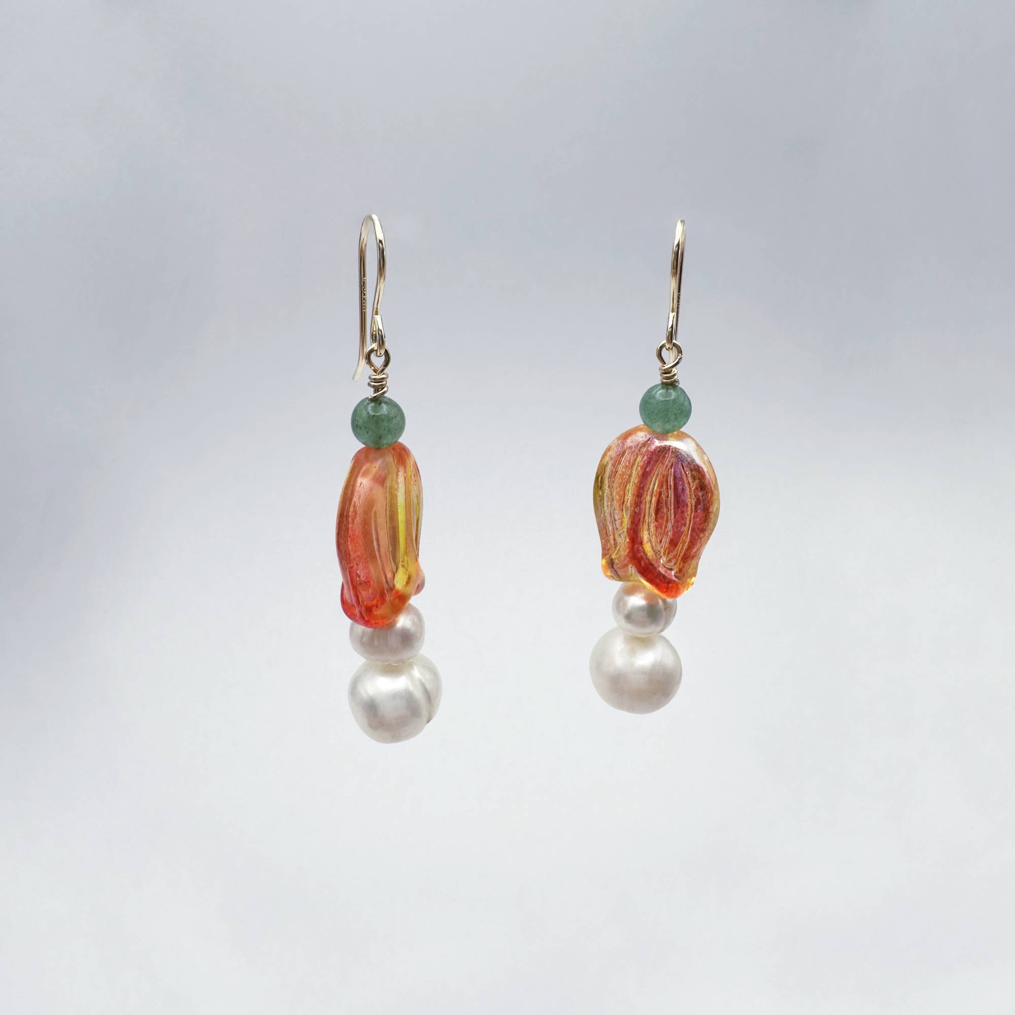 Tulip Pearl Earrings with Aventurine and Gold Filled Beads