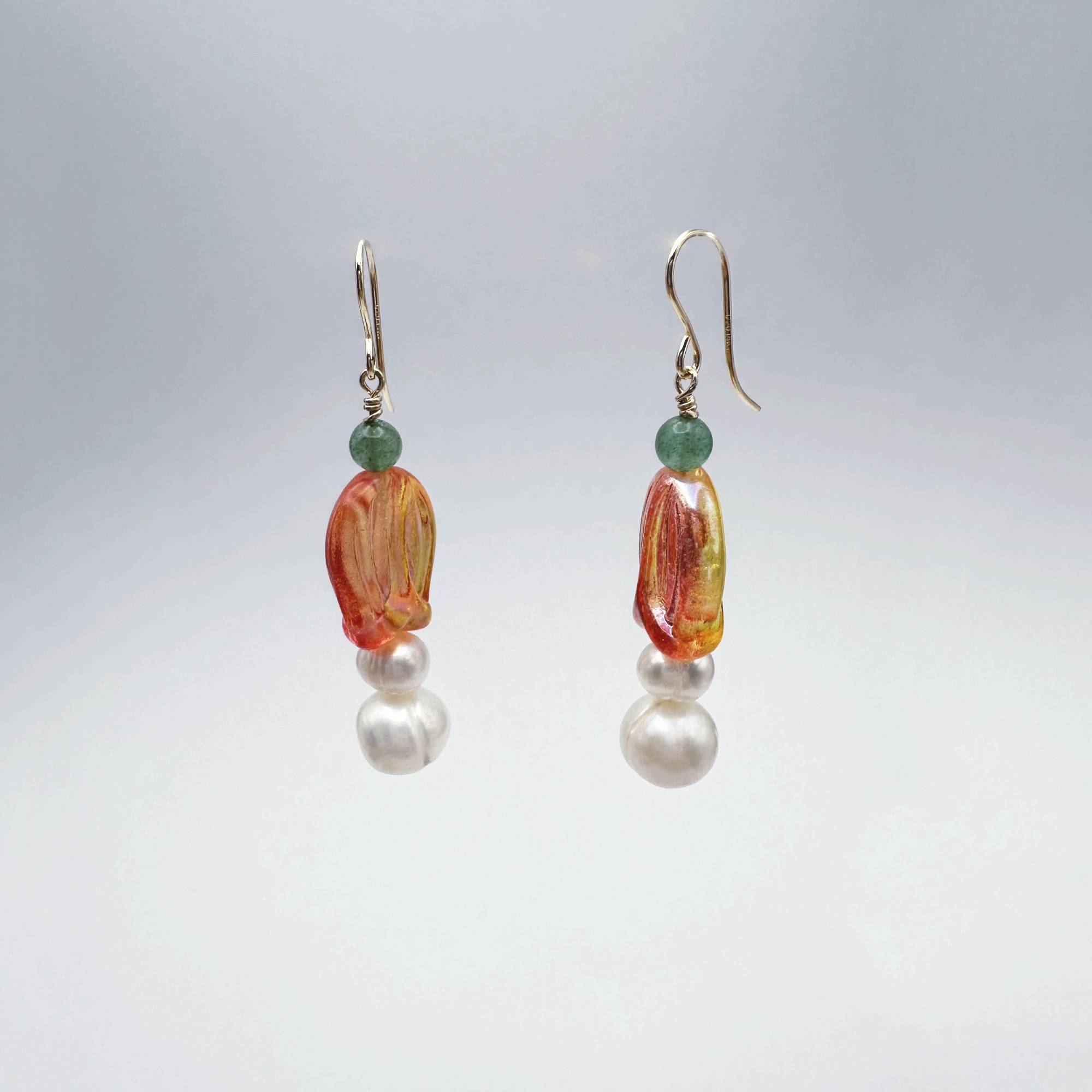 Tulip Pearl Earrings with Aventurine and Gold Filled Beads