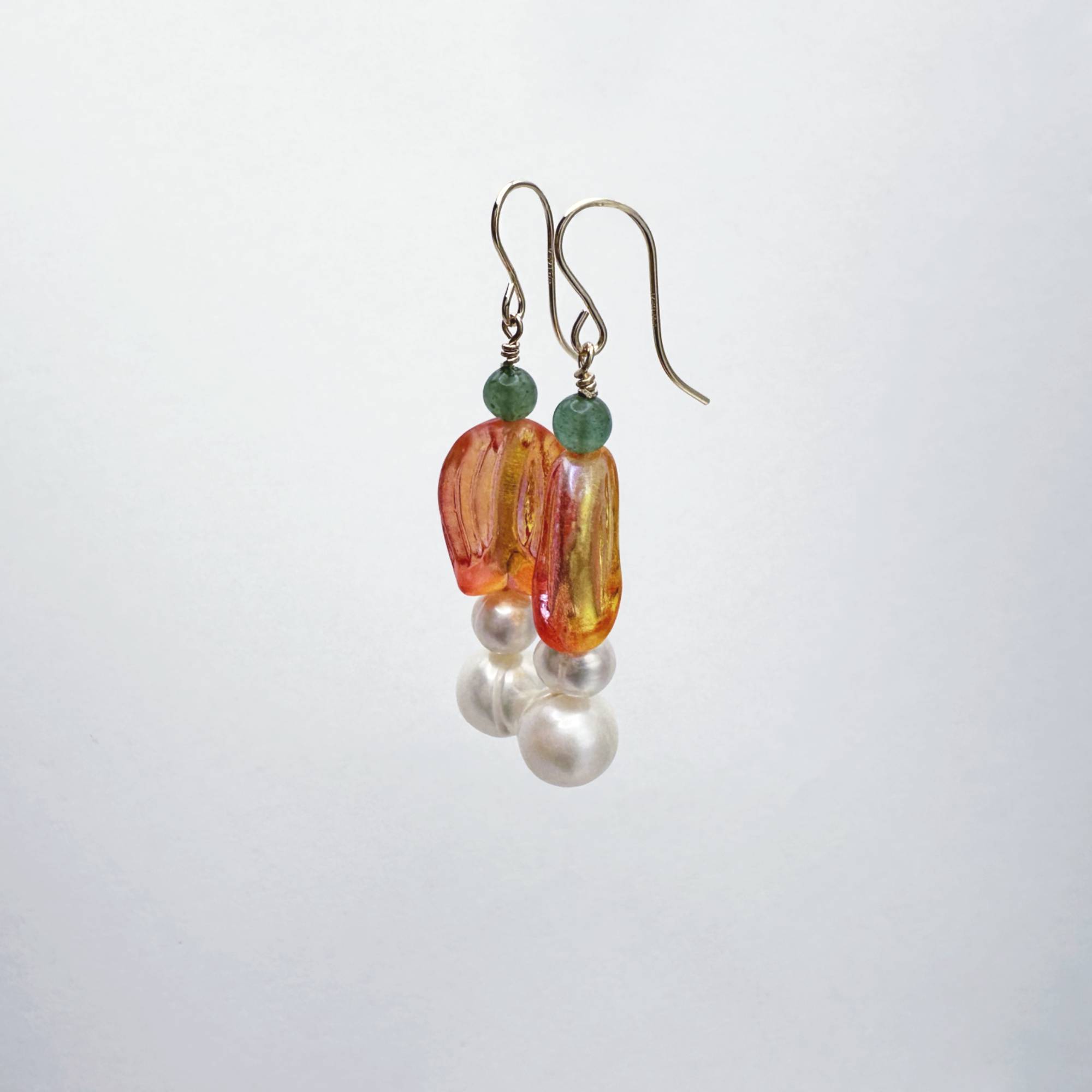 Tulip Pearl Earrings with Aventurine and Gold Filled Beads