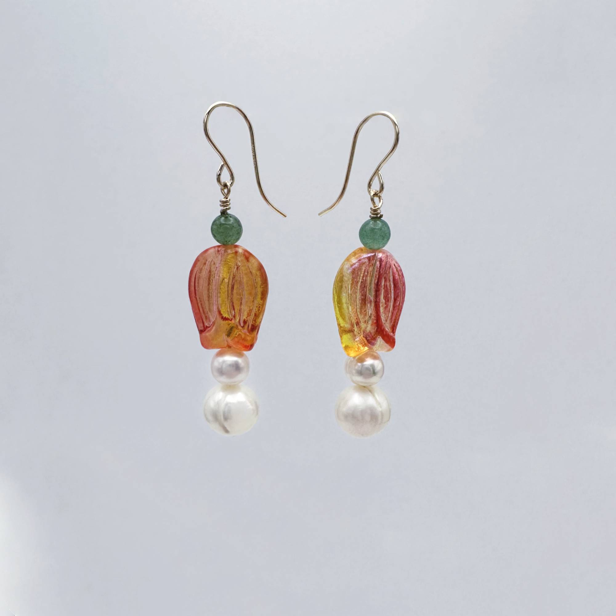 Tulip Pearl Earrings with Aventurine and Gold Filled Beads
