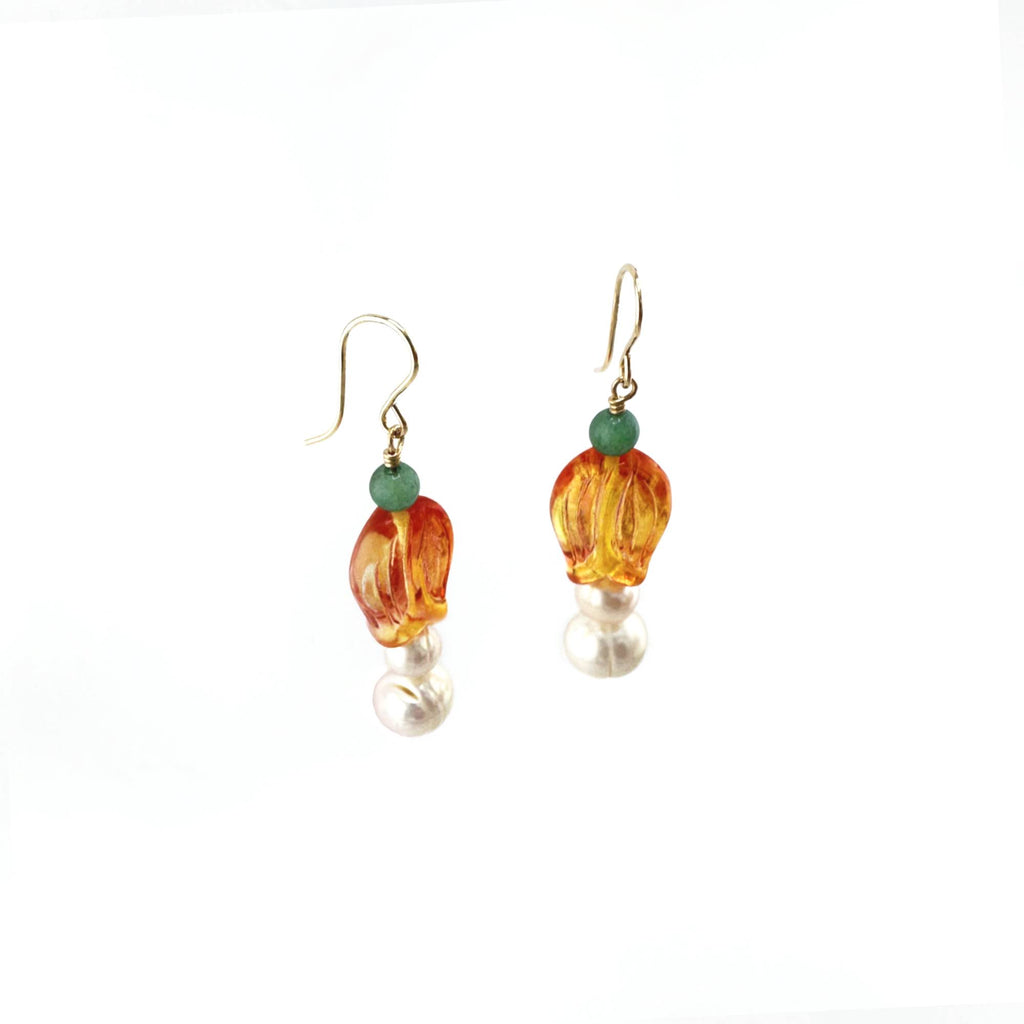 Tulip Pearl Earrings with Aventurine and Gold Filled Beads