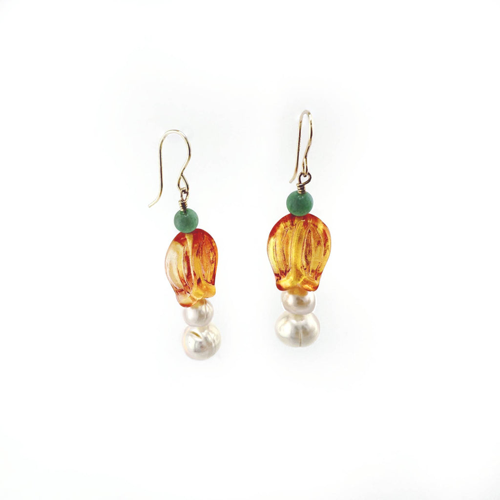 Tulip Pearl Earrings with Aventurine and Gold Filled Beads